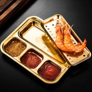 Oukeai จานสเตนเลส 304 ทรงสี่เหลี่ยม ระบายน้ํามัน สไตล์เกาหลี…