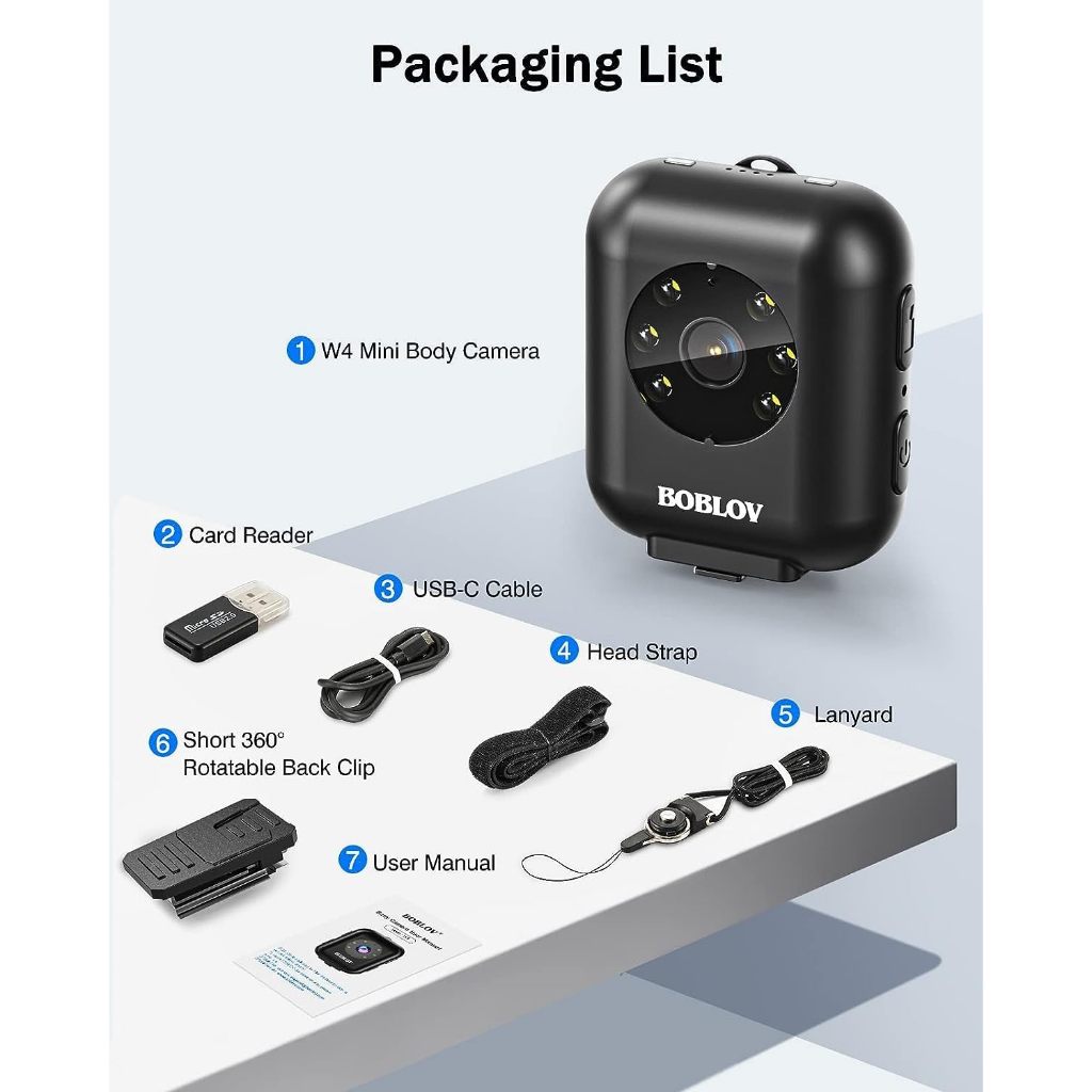 กล้องสวมใส่ร่างกาย BOBLOV, กล้องร่างกาย 1080P, ขยายหน่วยความจํา, แบตเตอรี่ 950mAh สําหรับการบันทึก 5 ชั่วโมง, รองรับแสตมป์ Time&Date, สําหรับหัวติดตั้งพร้อมสายรัดและคลิปสั้น