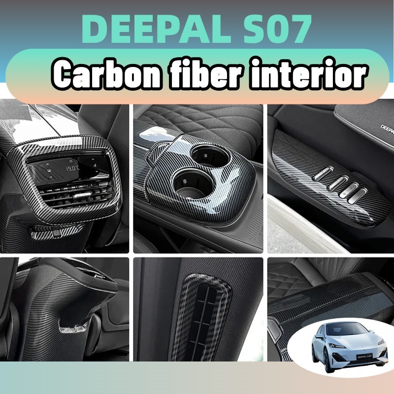 Changan deepal s07 ฝาครอบแผงเกียร์ ช่องระบายอากาศ ที่พักแขน/แผงควบคุมสวิทช์ พวงมาลัย ครอบแอร์หลัง คาร์บอนไฟเบอร์ สีดํา ฝาครอบแผงสวิตช์กระจกไฟฟ้า abs ป้องกันการเตะ สําหรับตกแต่งภายในรถยนต์ ชุดแต่ง ของแต่ง carbon kevlar
