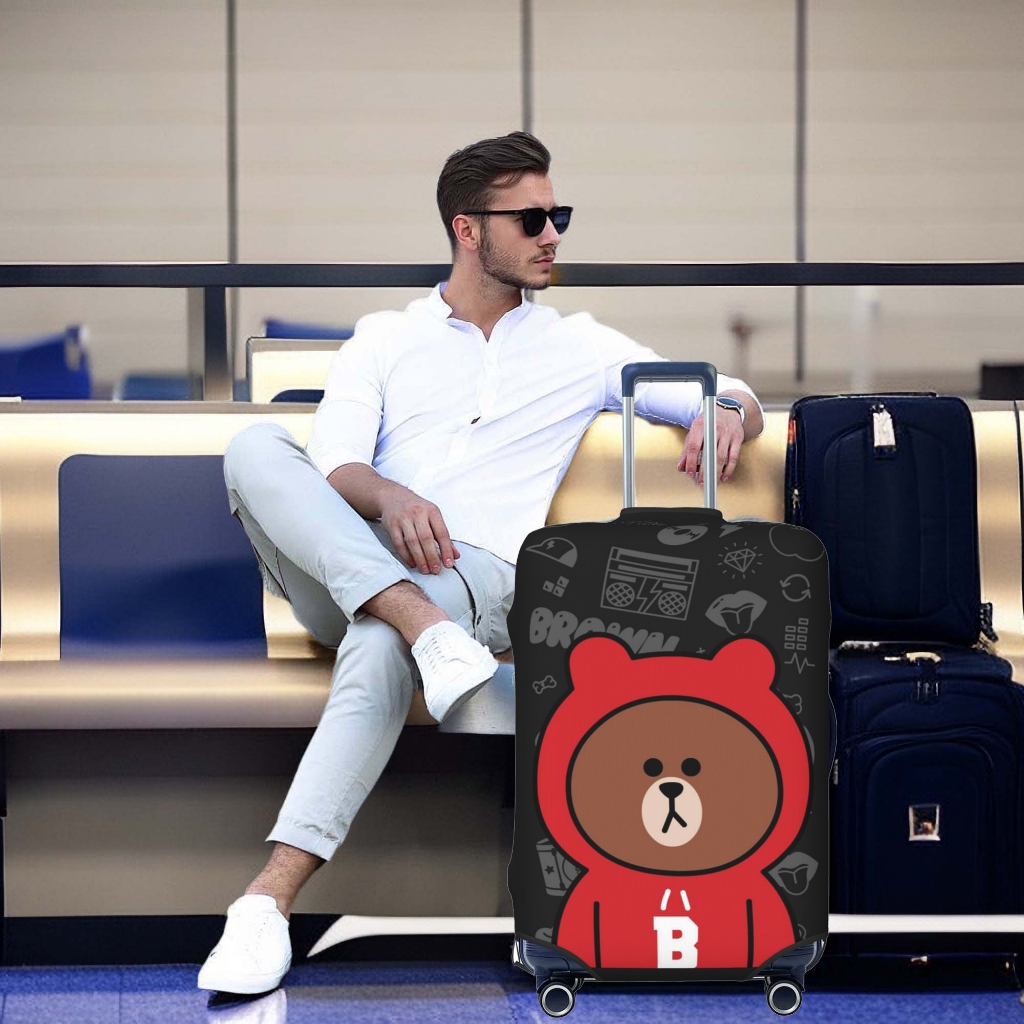 ผ้าคลุมกระเป๋าเดินทาง ป้องกันรอยขีดข่วน ลายหมีบราวน์ ขนาด  Brown Luggage Cover 18 20 22 24 26 28 30 32 นิ้ว