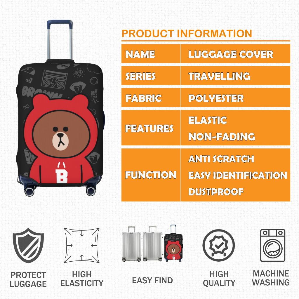 ผ้าคลุมกระเป๋าเดินทาง ป้องกันรอยขีดข่วน ลายหมีบราวน์ ขนาด  Brown Luggage Cover 18 20 22 24 26 28 30 32 นิ้ว