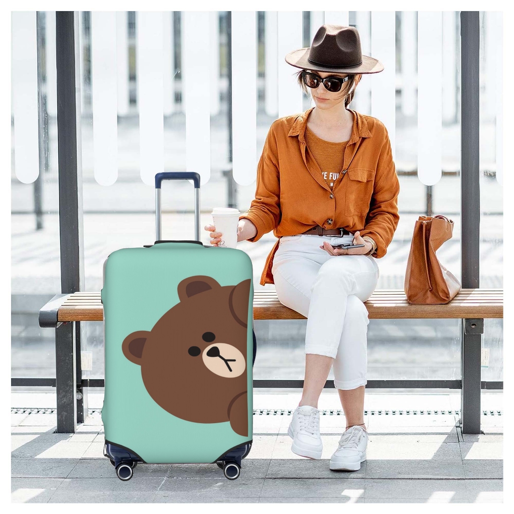 ผ้าคลุมกระเป๋าเดินทาง ป้องกันรอยขีดข่วน ลายหมีบราวน์ ขนาด  Brown Luggage Cover 18 20 22 24 26 28 30 32 นิ้ว
