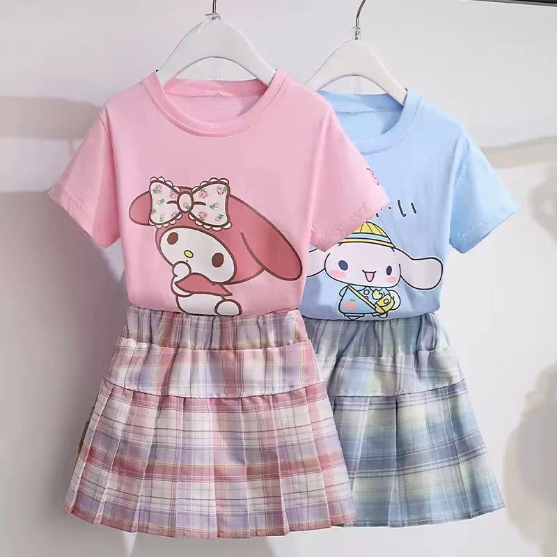 3-15 ปีสาวชุด Cinnamoroll สาว JK ชุดวิทยาลัยลมผ ้ าฝ ้ ายแขนสั ้ นจีบกระโปรงสองชิ ้ น