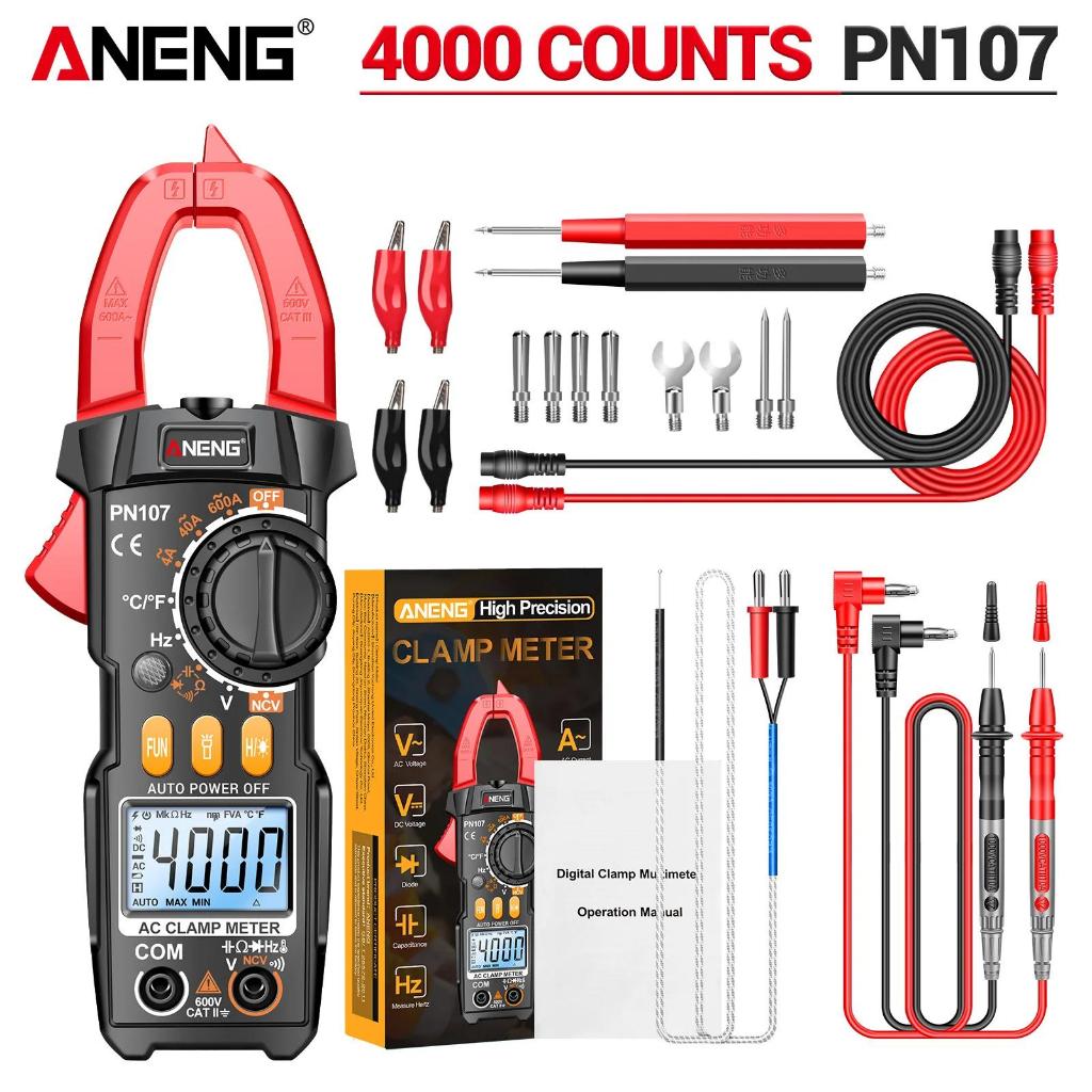 Aneng PN107 เครื่องมัลติมิเตอร์ดิจิทัล AC/DC ทดสอบอุณหภูมิ มัลติเทสเตอร์ True RMS 4000