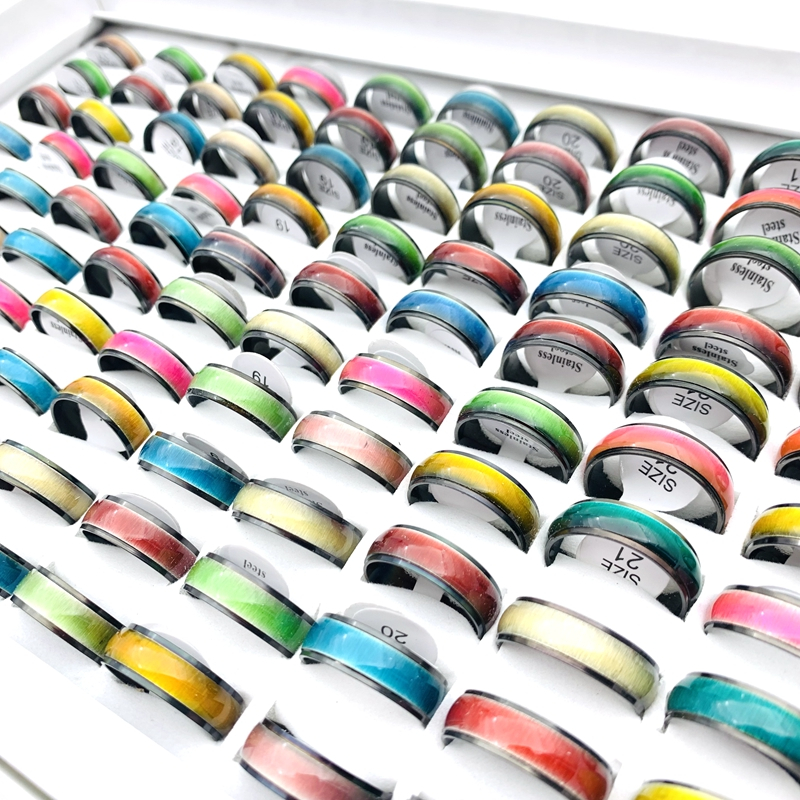 20ชิ้นแหวนสแตนเลสสําหรับผู้ชายและผู้หญิงเงินสีดําอินเทรนด์แฟชั่นเครื่องประดับพรรค