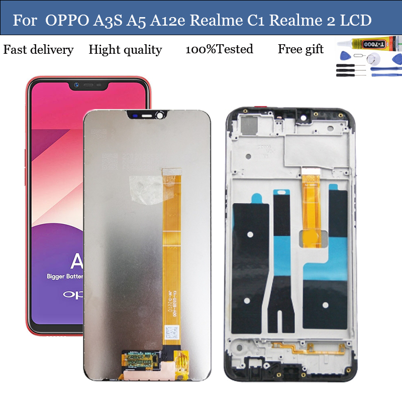 อะไหล่หน้าจอสัมผัส LCD สําหรับ OPPO A3S A5 A12e Realme C1 Realme 2 OPPO A3S A5 A12e Realme C1