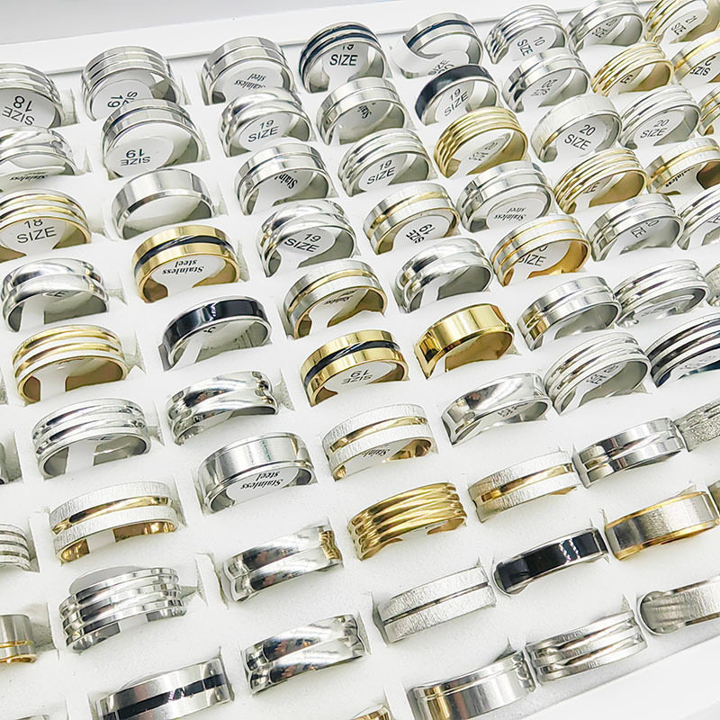 20 ชิ้น / ล็อต โรงงาน ขายส่ง ขายส่ง สไตล์ผสมร้อน ที่เรียบง่าย สเตนเลส แหวนนิ้ว ผู้ชาย ผู้หญิง ของขวัญใหม่ เครื่องประดับ บาร์ ข้อต่อกว้าง แหวน