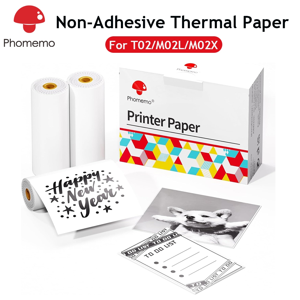 Phomemo กระดาษความร้อนต่อเนื่อง 50 มม. (ไม่ติดกาว) สำหรับเครื่องพิมพ์ความร้อน T02 M02 M03  M04AS 241BT (3 ม้วน) 50mm Thermal printer label stickers