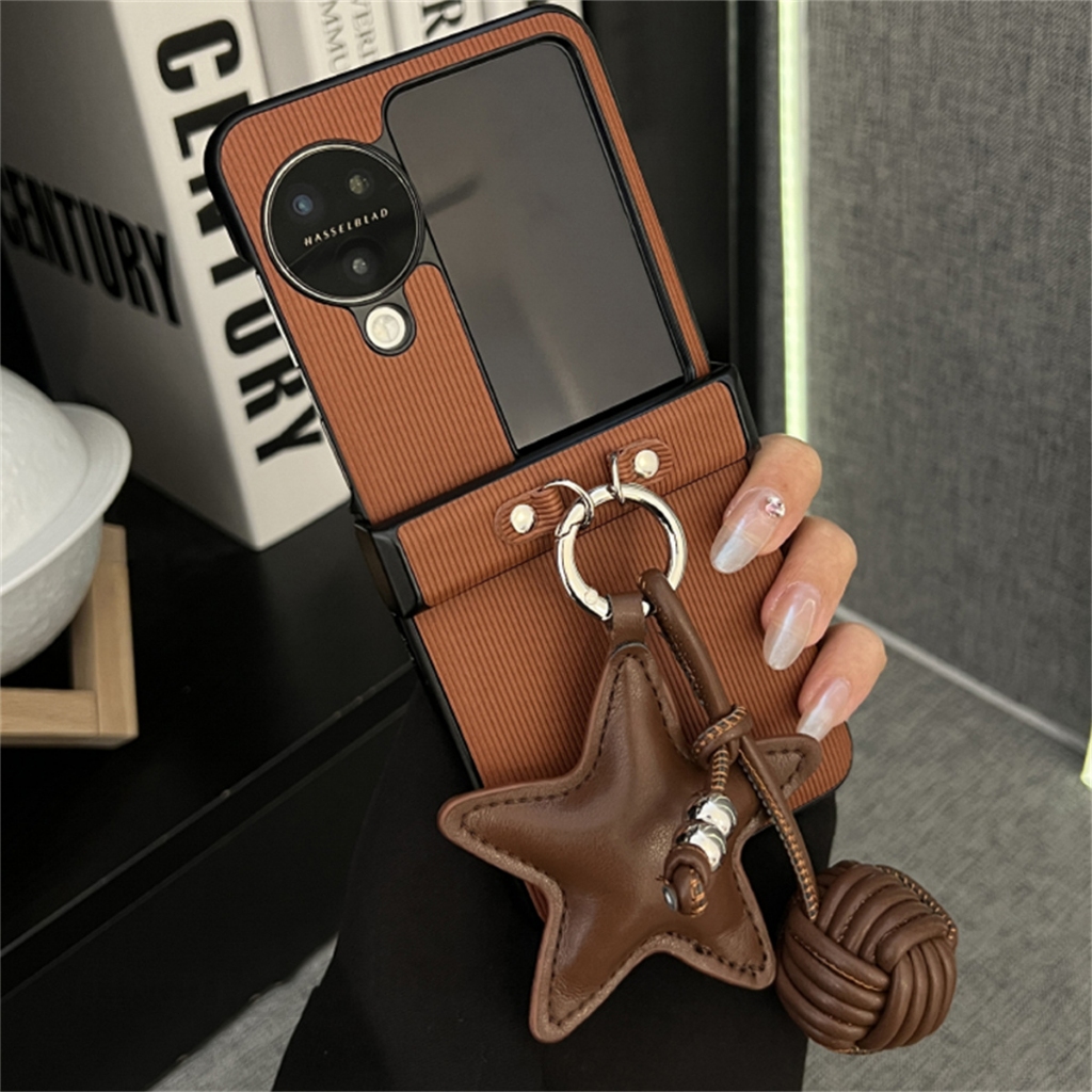 เคสโทรศัพท์มือถือ ฝาพับ กันกระแทก ปิดด้านหลัง ลายดาว 3D สีน้ําตาล เรียบง่าย สไตล์เกาหลี หรูหรา สําหรับ OPPO Find N3 findn3 Find N2