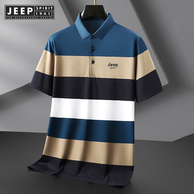 Jeep SPIRIT 1941 ESTD เสื ้ อยืดผู ้ ชายอินเทรนด ์ ใหม ่ ธุรกิจแฟชั ่ นลําลองอเนกประสงค ์ เสื ้ อโปโลแขนสั ้ น
