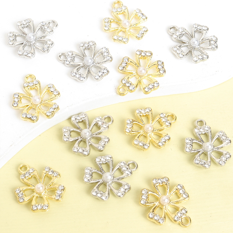 จี้สร้อยคอ ต่างหู รูปดอกไม้ห้ากลีบ ประดับมุกเทียม พลอยเทียม แวววาว หรูหรา สําหรับผู้หญิง งานแต่งงาน 10 ชิ้น