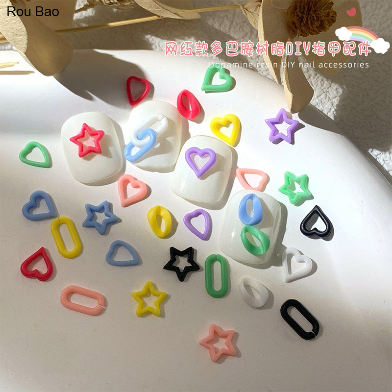 Rou Bao บักเกิลเรซิ่น รูปหัวใจ ดาว สีแคนดี้ สําหรับตกแต่งเล็บ DIY 50 ชิ้น