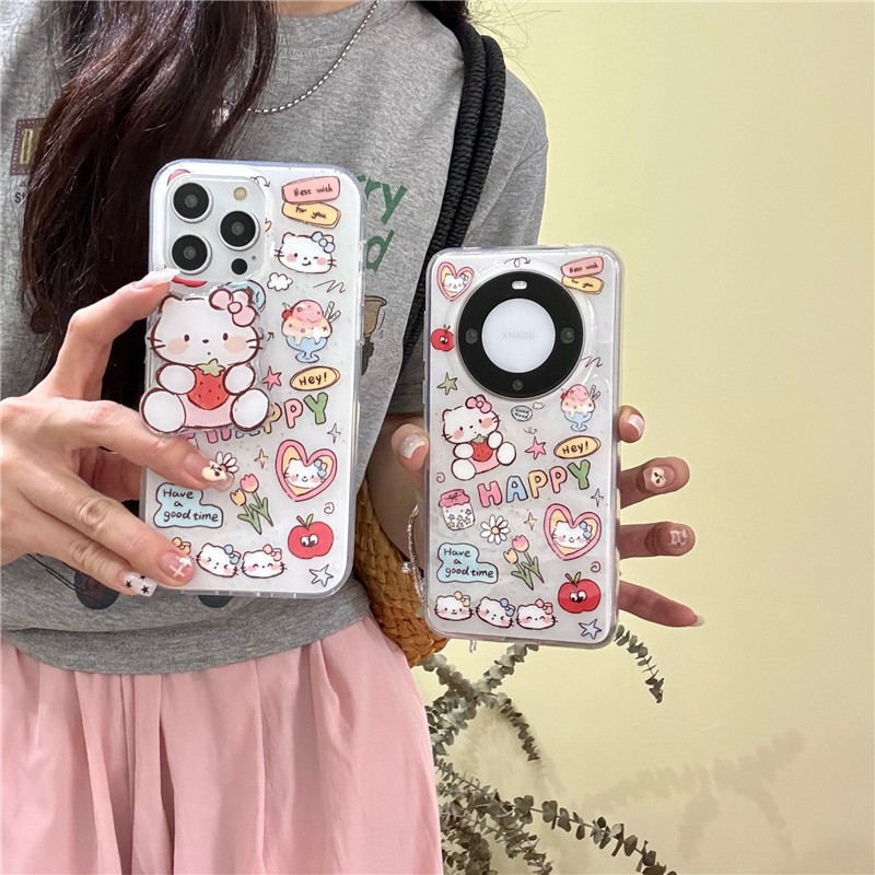 เคสโทรศัพท์มือถือ TPU พิมพ์ลาย Hello Kitty สองชั้น สําหรับ iPhone 15 Promax 14 Pro max