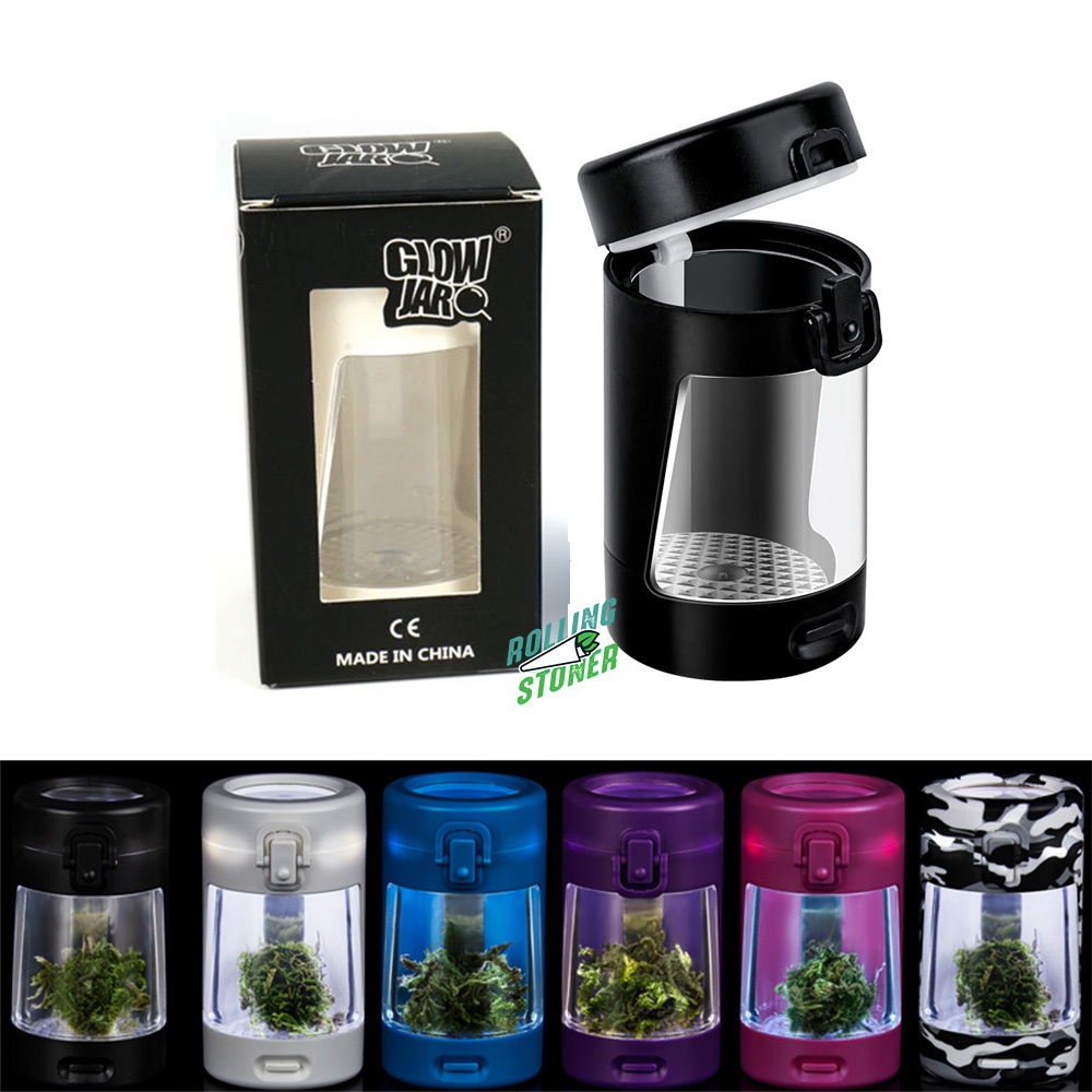 กระปุกซีลใส มีไฟ LED ถังเก็บสมุนไพร 8x Glass Mini Air Tight Storage Herb Stash Container Led Magnifying Mag Jar
