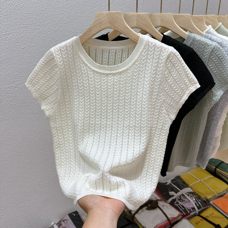 เสื้อยืดแขนสั้น คอกลม ผ้าถัก แบบเข้ารูป สไตล์ตะวันตก ระดับไฮเอนด์ แฟชั่นฤดูร้อน สําหรับผู้หญิง