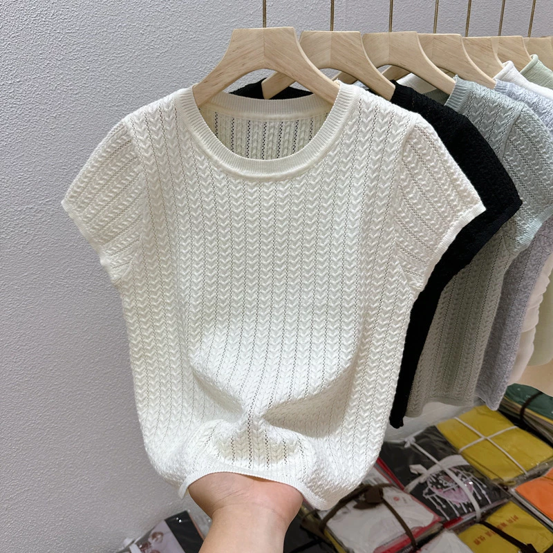 เสื้อยืดแขนสั้น คอกลม ผ้าถัก แบบเข้ารูป สไตล์ตะวันตก ระดับไฮเอนด์ แฟชั่นฤดูร้อน สําหรับผู้หญิง