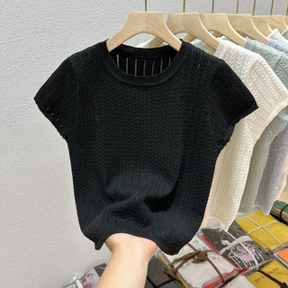 เสื้อยืดแขนสั้น คอกลม ผ้าถัก แบบเข้ารูป สไตล์ตะวันตก ระดับไฮเอนด์ แฟชั่นฤดูร้อน สําหรับผู้หญิง