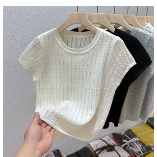เสื้อยืดแขนสั้น คอกลม ผ้าถัก แบบเข้ารูป สไตล์ตะวันตก ระดับไฮเอนด์ แฟชั่นฤดูร้อน สําหรับผู้หญิง