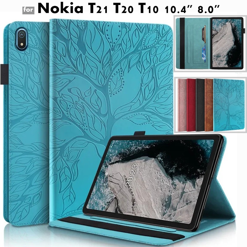 for Nokia T21 T20 T10 10.4" 8.0"  Tablet Cover 3D Embossed Life Tree Pu Leather Case with Auto Wake 