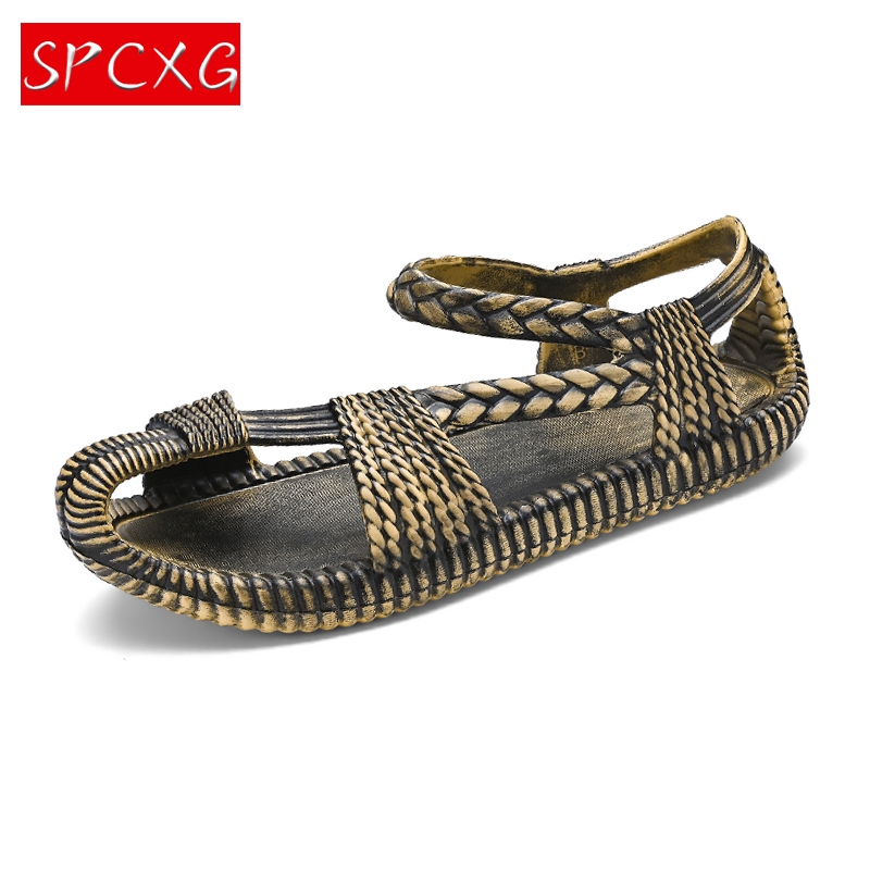 รองเท้าฟางลําลอง ขนาดใหญ่ เหมาะกับเดินชายหาดกลางแจ้ง แฟชั่นฤดูร้อน ไซซ์ 36-47