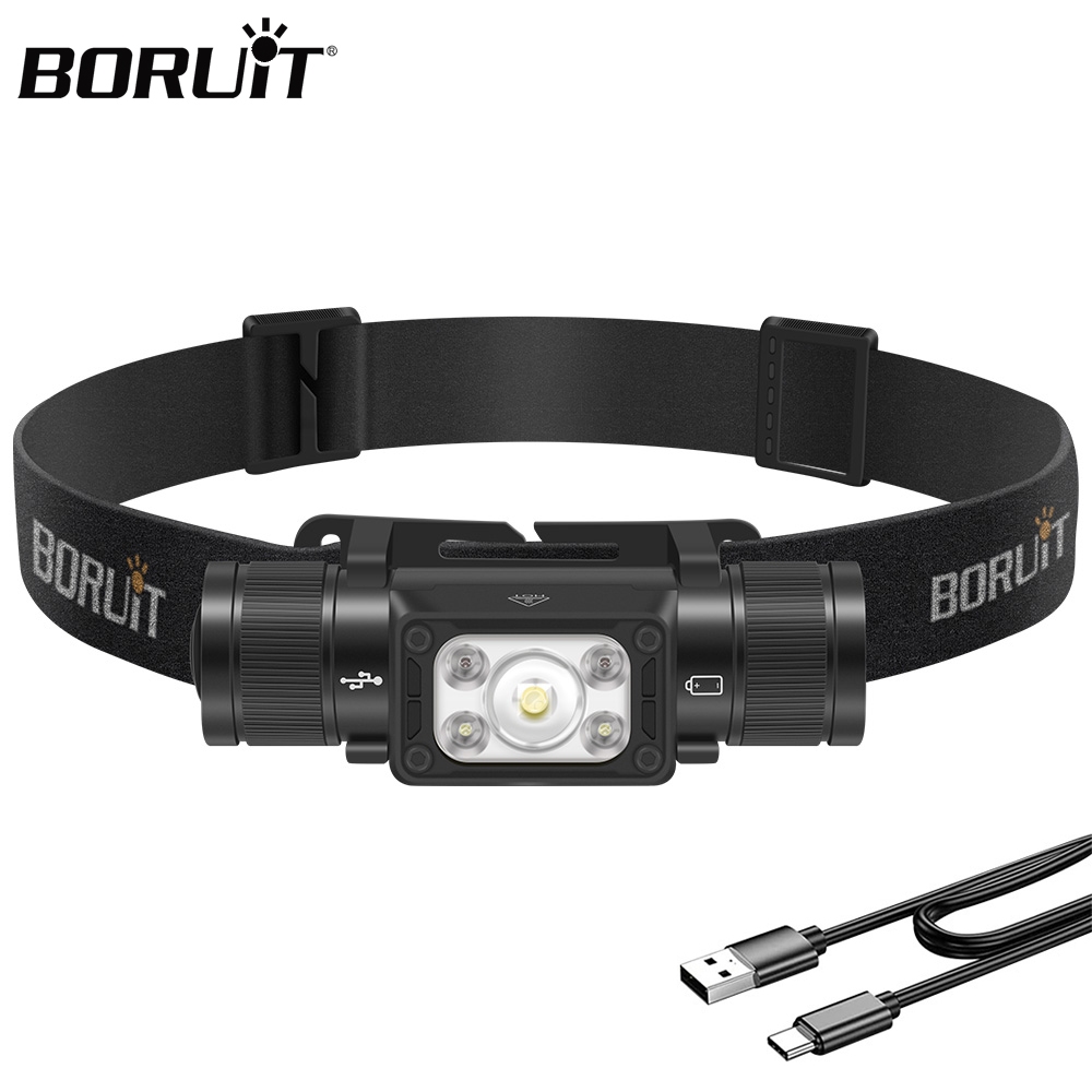 Boruit HP350 โคมไฟหน้าฉุกเฉิน LED Type-C แบบชาร์จไฟได้ 18650 กันน้ํา