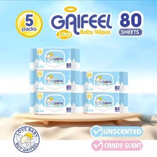 GAIFEEL LITE ผ้าเช็ดทําความสะอาดเด็ก กลิ่นแคนดี้ ไม่มีกลิ่น 84 แผ่น สําหรับเด็ก 5 แพ็ก