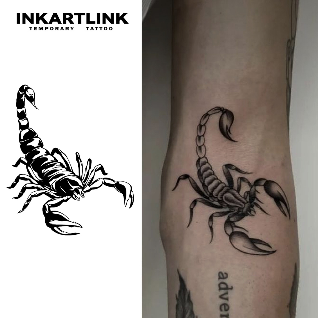 Inkartlink Sting Scorpion สติ๊กเกอร์รอยสักชั่วคราว, สติ๊กเกอร์รอยสักวิเศษกันน้ําติดทนนาน, รอยสักปลอมกึ่งถาวร