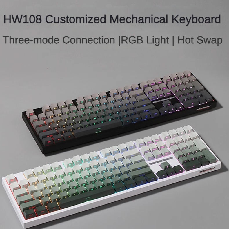 ใหม่! 2024 Lychee gaming HW108 คีย์บอร์ดเกมมิ่งไร้สาย บลูทูธ 108 คีย์ ไฟ RGB 3 โหมด เอฟเฟคไฟ E-sports ปรับแต่งได้ 100%