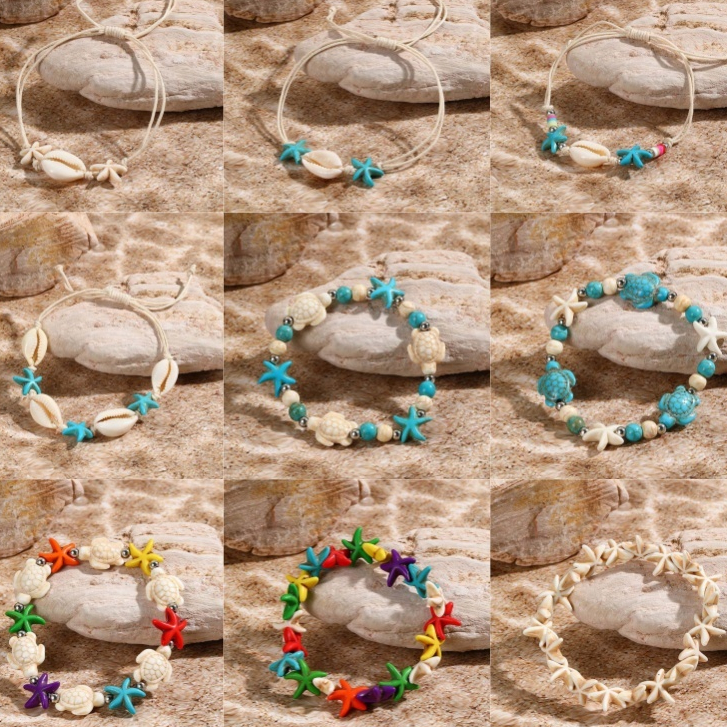 สร้อยข้อมือ จี้รูปเปลือกเต่า ปลาดาว แฮนด์เมด หลากสี สามารถปรับได้ เครื่องประดับ ของขวัญ สไตล์โบโฮ สําหรับผู้หญิง