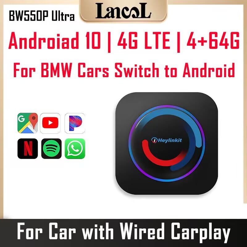 Bw550p Ultra CarPlay AI Box Android 10 ระบบอะแดปเตอร์อัตโนมัติ 4G เครือข่าย 4 + 64G สําหรับรถยนต์ BMW 95%