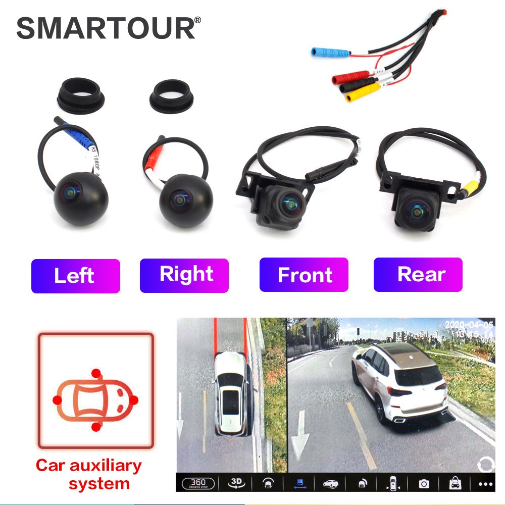 Smartour กล้องมองหลังรถยนต์ 3D 360 องศา 4K 1080P AHD ซ้าย และขวา ระบบกล้องมองหลัง สําหรับ Android Au