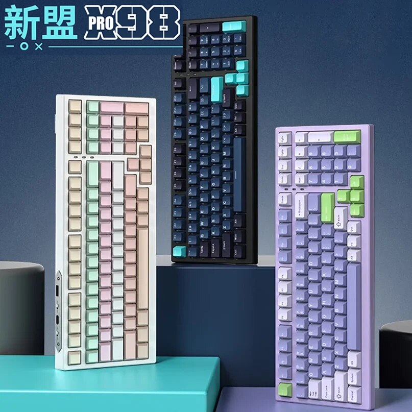 Xinmeng X98pro คีย์บอร์ดเกมมิ่งไร้สาย บลูทูธ 98 Rgb แบบมีสาย สามโหมด