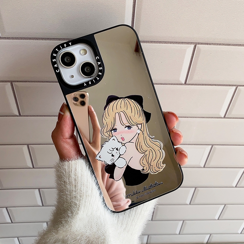 กระจกปลอก Mikko สาวกอดแมวสําหรับ iPhone 11 12 13 14 15 16 Pro Max X XR XSMAX 7 8 SE2020 เคสโทรศัพท์กันกระแทกคลุมทั้งหมด