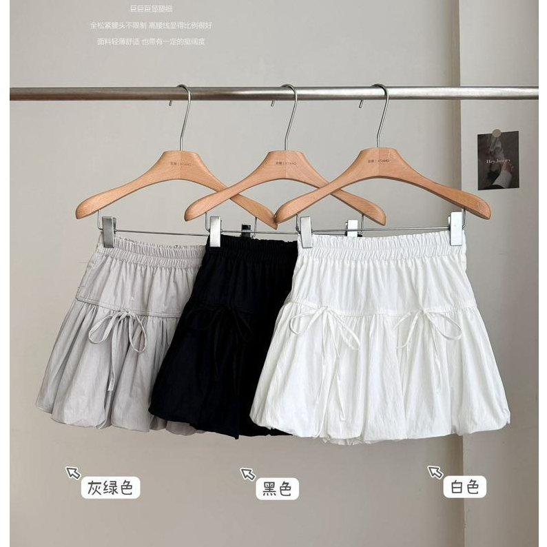 72157 โบว ์ ลูกไม ้ เอวสูงกระโปรงสั ้ นกระโปรงสั ้ น