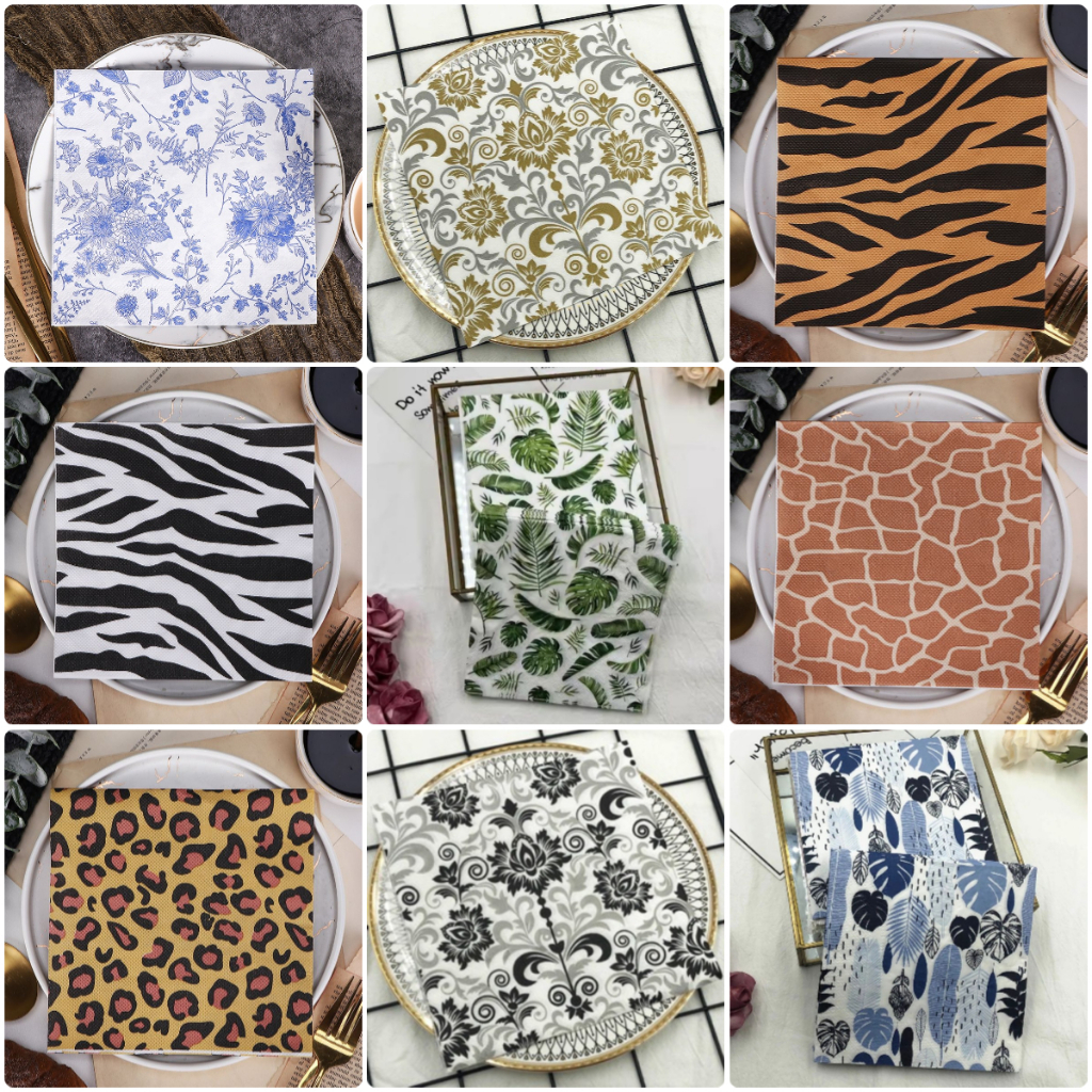ผ้าเช็ดปาก กระดาษทิชชู่ พิมพ์ลายดอกไม้ สีชมพู สําหรับตกแต่ง 20 ชิ้น ต่อแพ็ค