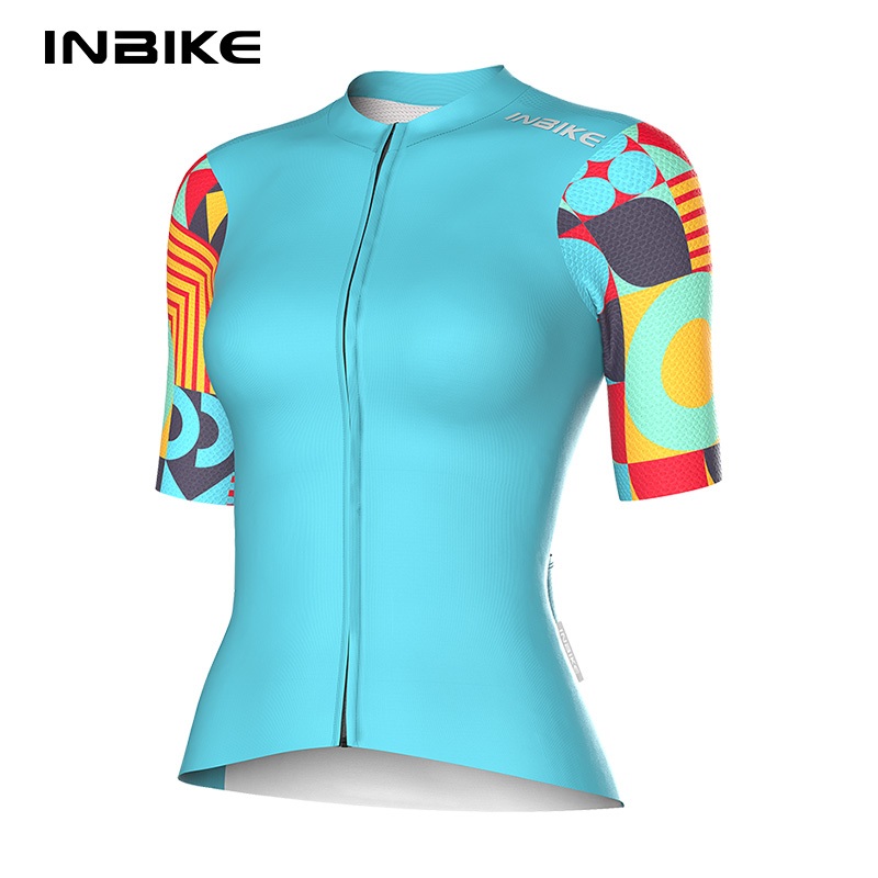 INBIKE เสื้อปั่นจักรยานแขนสั้นผู้หญิง, เสื้อปั่นจักรยานฤดูร้อน, ระบายอากาศ, มีกระเป๋า, จักรยาน, สวมใส่บนถนน
