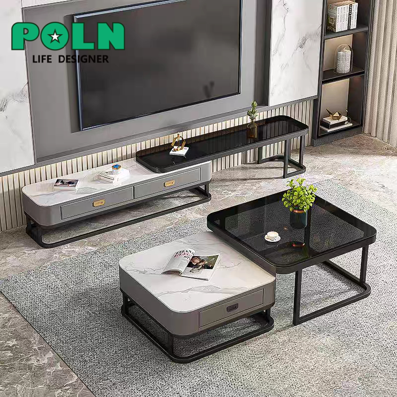 Poln โต๊ะกาแฟหรูหราห้องนั่งเล่นในครัวเรือนที่ทันสมัยเรียบง่ายพาร์ทเมนท์ขนาดเล็กตารางแก้วร็อคโต๊ะกาแฟ