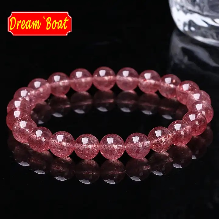 Strawberry Quartz Bracelet, Natural Crystal Bracelet，สร้อยข้อมือคริสตัลธรรมชาติ Strawberry Quartz, ลูกปัดอัญมณีแฟชั่นและหรูหรา สําหรับผู้หญิง/ผู้ชาย
