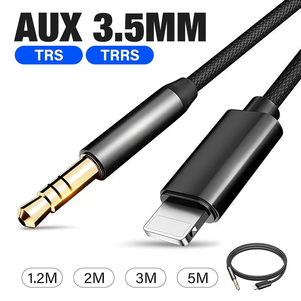 ทองชุบแสง 3.5 มม.AUX สําหรับ iPhone 14 13 12 11 Pro Max X XS XR 7 8 Plus SE แจ ็ คหูฟังรถเพลง Speark Audio Adapter สายไฟ 1 M 2 M 3 M 5 M ยาว 3.5 มม.TRS TRRS