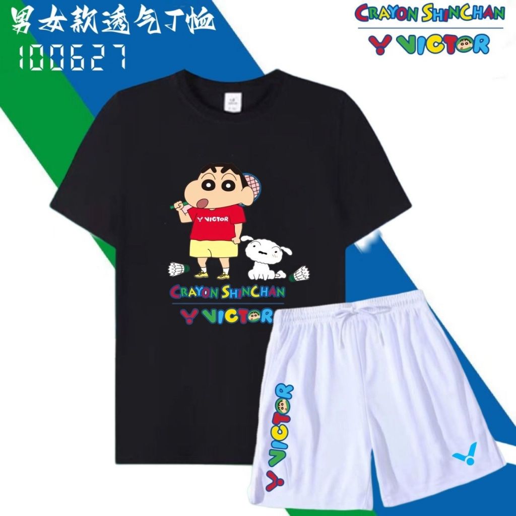 ชุดเสื้อกีฬาแบดมินตัน แขนสั้น ลายชินจัง แฟชั่นฤดูร้อน สําหรับผู้ชาย และผู้หญิง เหมาะกับการเล่นกีฬา วิ่ง เข้าฟิตเนสกลางแจ้ง