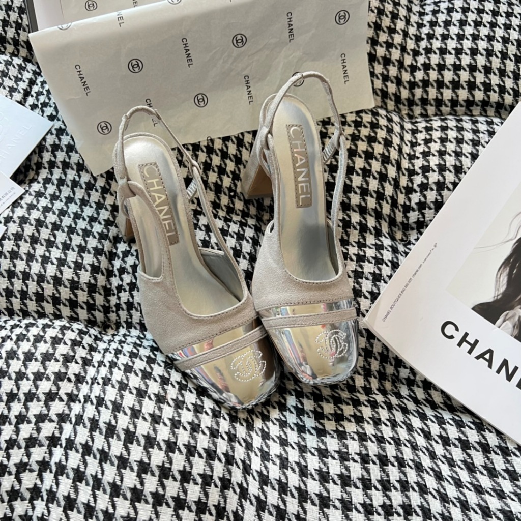 ใหม่ Chanel รองเท้าส้นสูง หนังวัวแท้ เข้ากับทุกชุด สําหรับผู้หญิง 2024