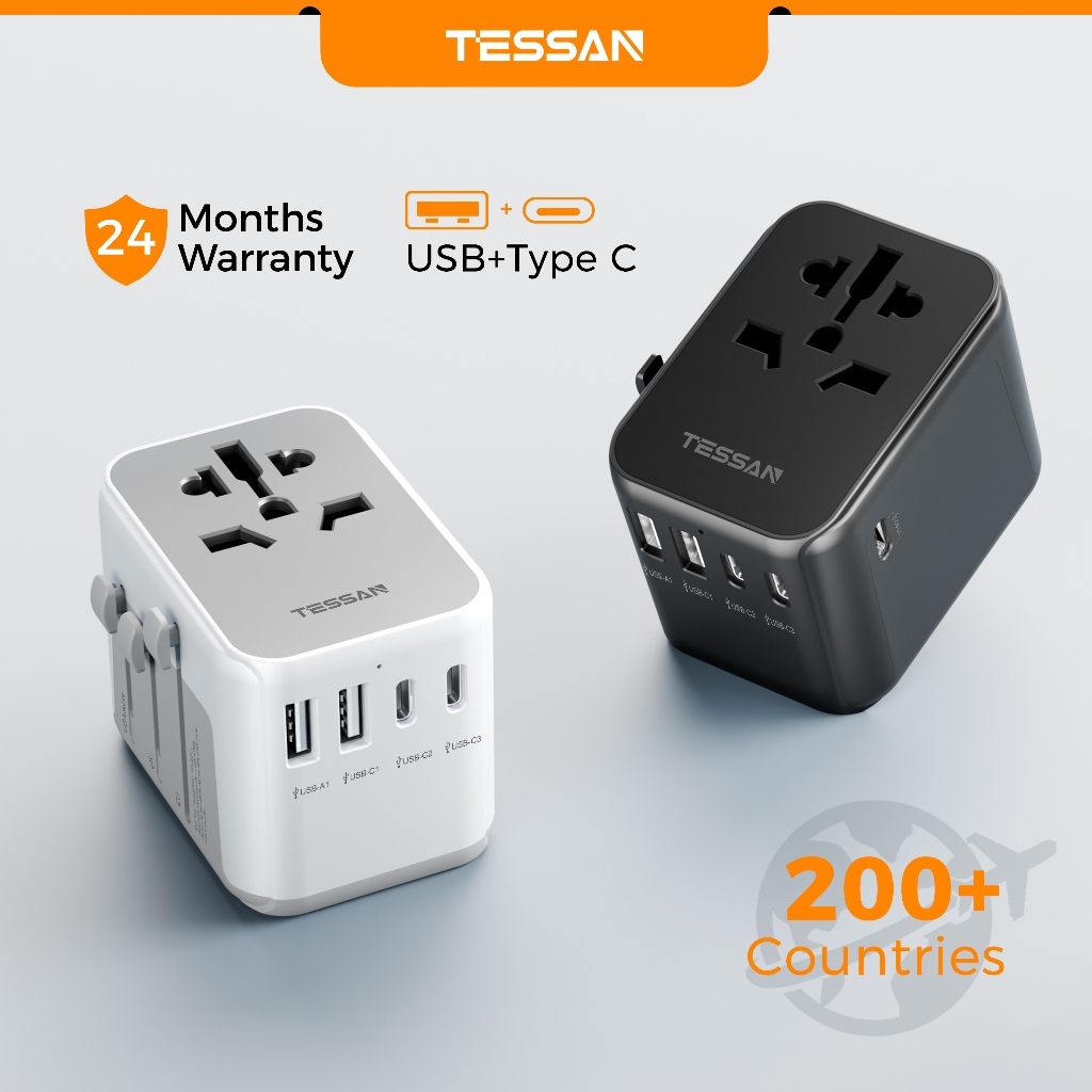 TESSAN Universal Travel Adapter อะแดปเตอร์ปลั๊กสำหรับการเดินทางทั่วโลกพร้อมพอร์ต USB A และ 3 พอร์ต USB C