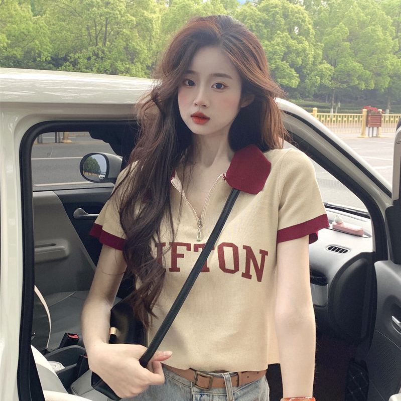 ส่งไวจากไทย SELLDA M-2XL เสื้อครอป แขนสั้น เสื้อยืด ผู้หญิง เสื้อโปโล เกาหลี
