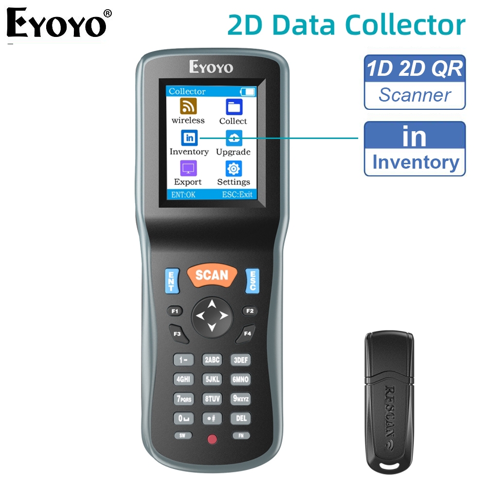 Eyoyo เครื่องสแกนบาร์โค้ดไร้สาย QR 1D 2D แบบพกพา พร้อมหน้าจอสี LCD สําหรับ Mac OS Windows XP