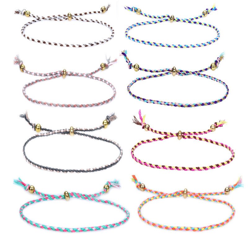 1ชิ้น โบโฮ ที่มีสีสันทอเชือกสร้อยข้อมือโยคะที่ทําด้วยมือผ้าฝ้ายพู่สร้อยข้อมือมิตรภาพสําหรับผู้ชายผู้หญิงโชคดีปรับถักสร้อยข้อมือเครื