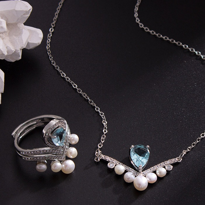 เครื่องประดับ สร้อยคอ จี้แหวนมุกน้ําจืดธรรมชาติ หรูหรา สําหรับผู้หญิง