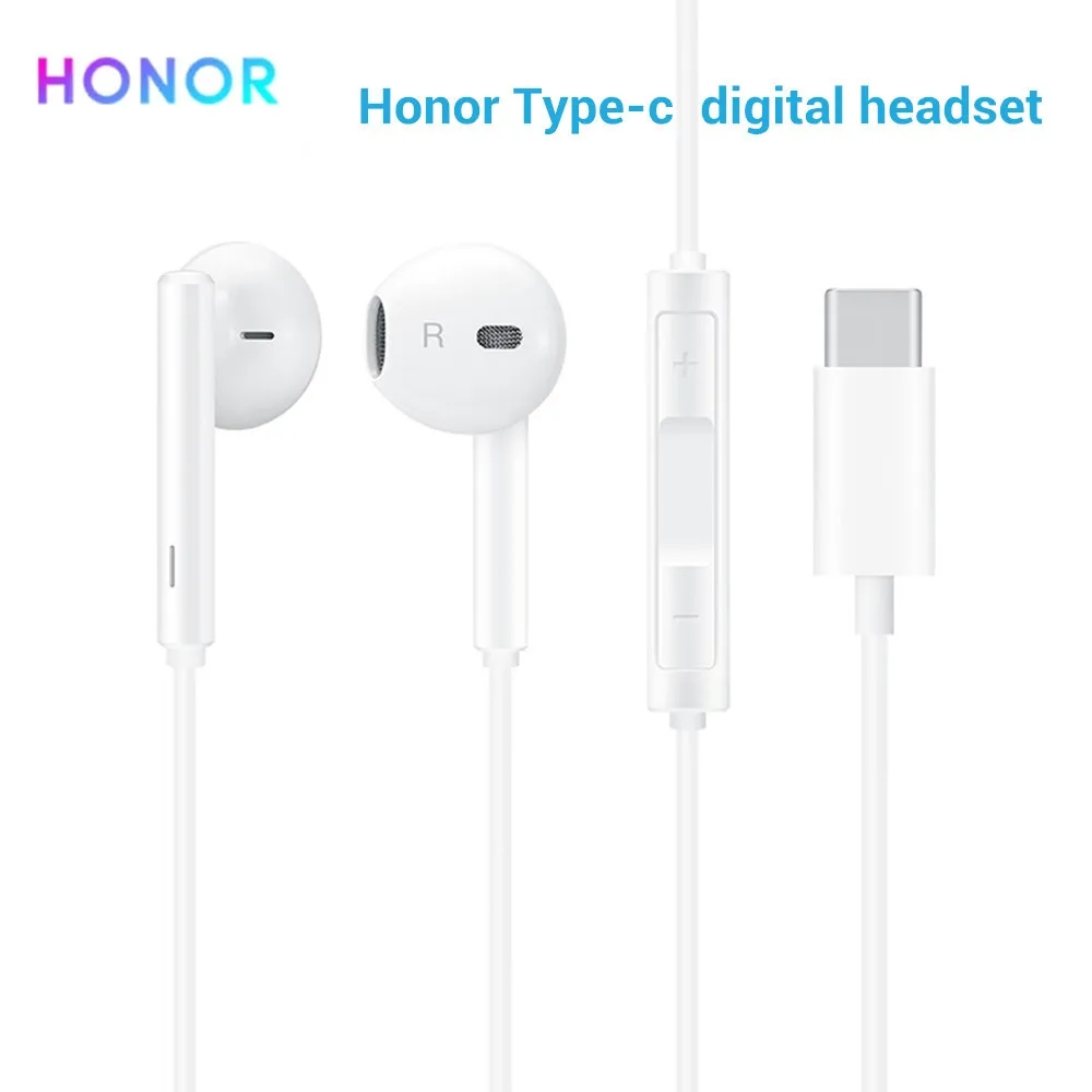ของแท้ Honor USB Type C หูฟัง HIFI HD พร้อมไมโครโฟน ควบคุมระดับเสียงเบสหนัก สําหรับ HUAWEI
