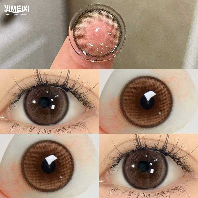 Yimeixi คอนแทคเลนส์ สีน้ําตาล เกรด (0~-8.00) 14.2/14.5 มม. ใช้ได้ 6 เดือน 2024 สําหรับนักเรียน 2pcs