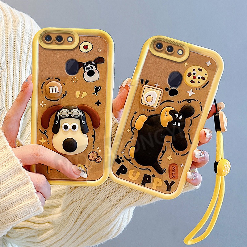 เคสโทรศัพท์มือถือ ซิลิโคนนิ่ม กันกระแทก ลายการ์ตูนสุนัข 3D พร้อมสายคล้องมือ หรูหรา หลากสี สําหรับ OPPO R15 Pro CPH1831