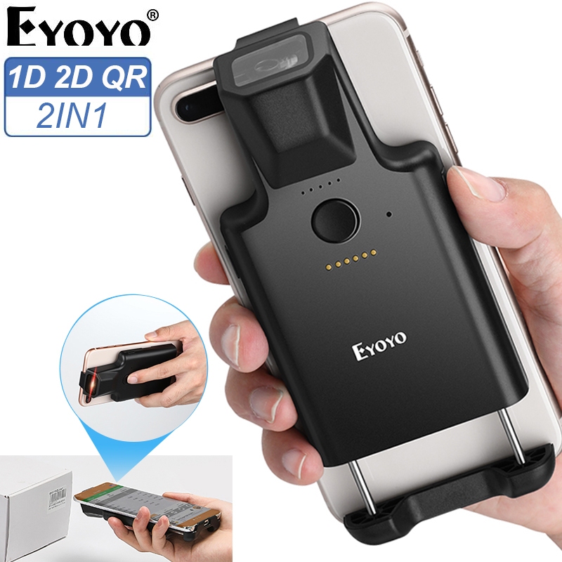 Eyoyo เครื่องสแกนบาร์โค้ดไร้สาย บลูทูธ 1D 2D QR Barcode Scanner PDF417 For Android/iOS